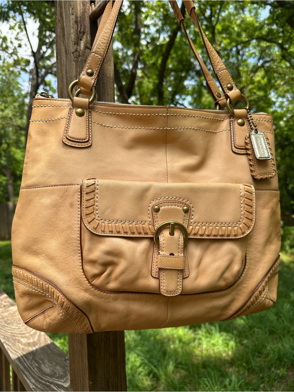 Coach Poppy Whipstitch Natural Leather Hobo Tote No. K1169-19018